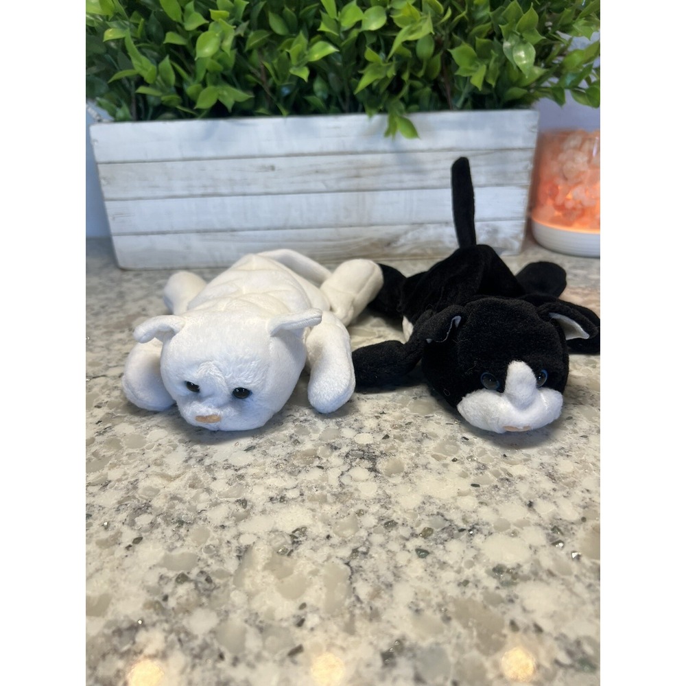 Cat GANZ 7" Holly & Milly 2 Black White Bean Bag 1996 VTG Floppy Plush Toss'ems - Picture 2 of 7